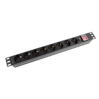 8 Way 1U Thickness Schuko PDU Power Strip with Switch and Overload Protection 250V 16A
